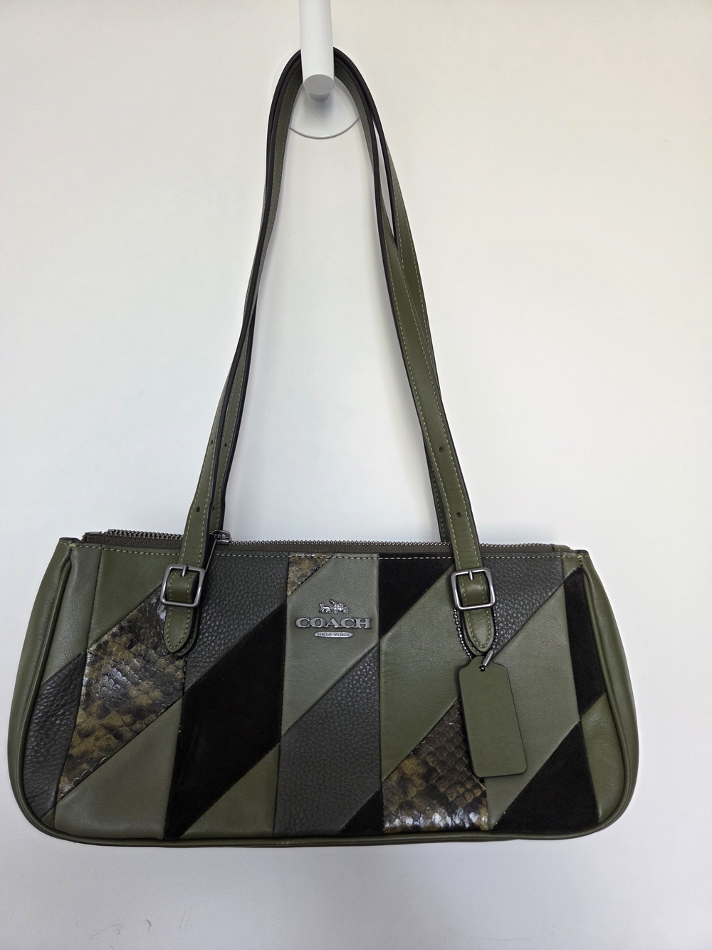 COACH Olive Green Patchwork Leather Shoulder Bag